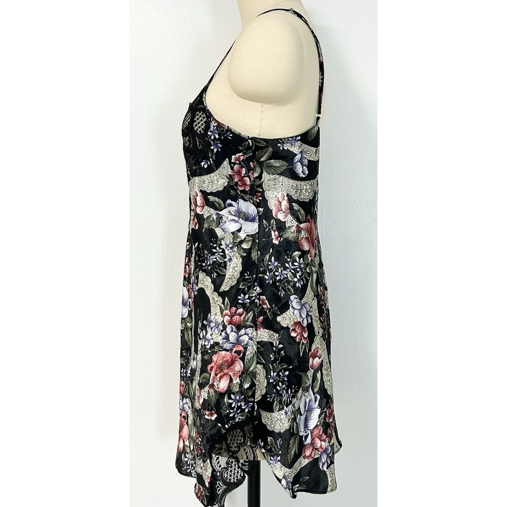 Vintage Victorias Secret Gold Label Black Floral Satin Lace Nightgown Chemise L - Picture 3 of 7